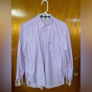 Burberry Men’s Button Down with Check Cuff in Light Purple